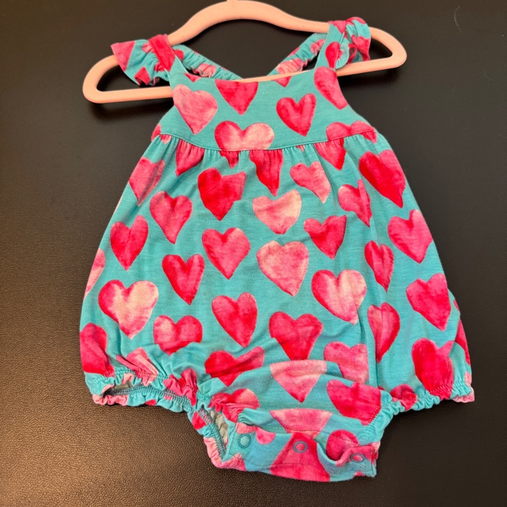 Posh Peanut Pink Heart Bubble Romper QOH 12-18 months